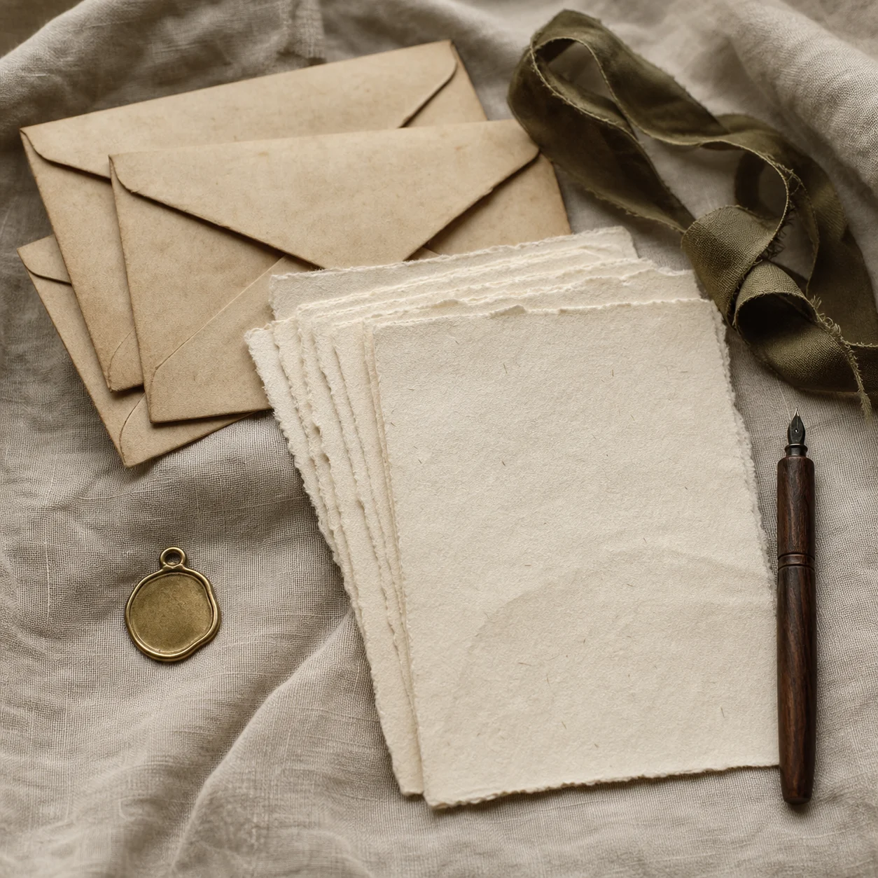 A quiet arrangement of collected paper goods